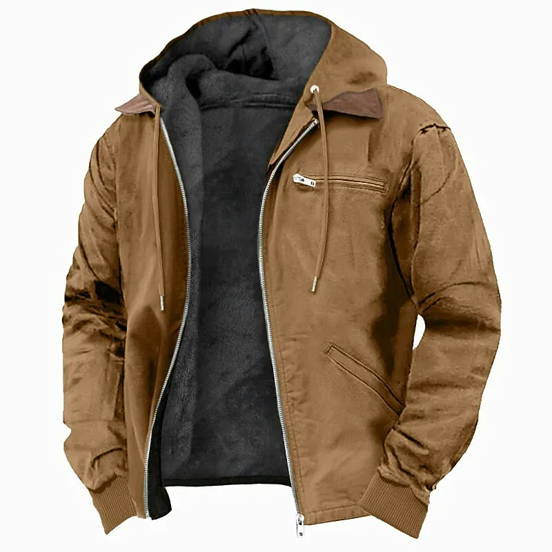 Men's Suede Fleece Hooded Jacket