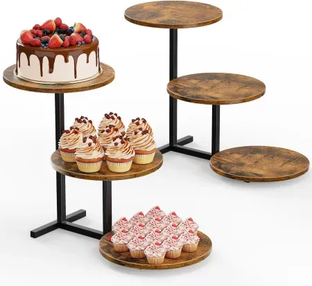 2-Pack 9.8" Emfogo 3-Tier Wooden Dessert Display Stand