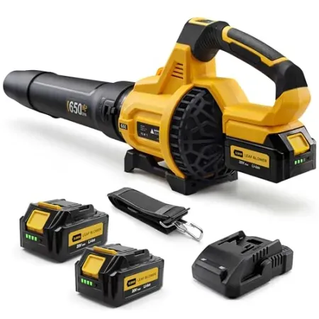 LOSART 650CFM 3-Speed Leaf Blower w/ Two 5.0Ah Batteries, Charger