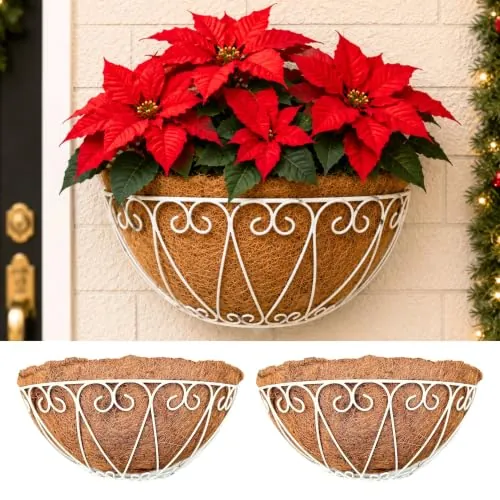LaLaGreen 2-Pack 16" Semicircle Hanging Wall Planter w/ Coco Liner (White)