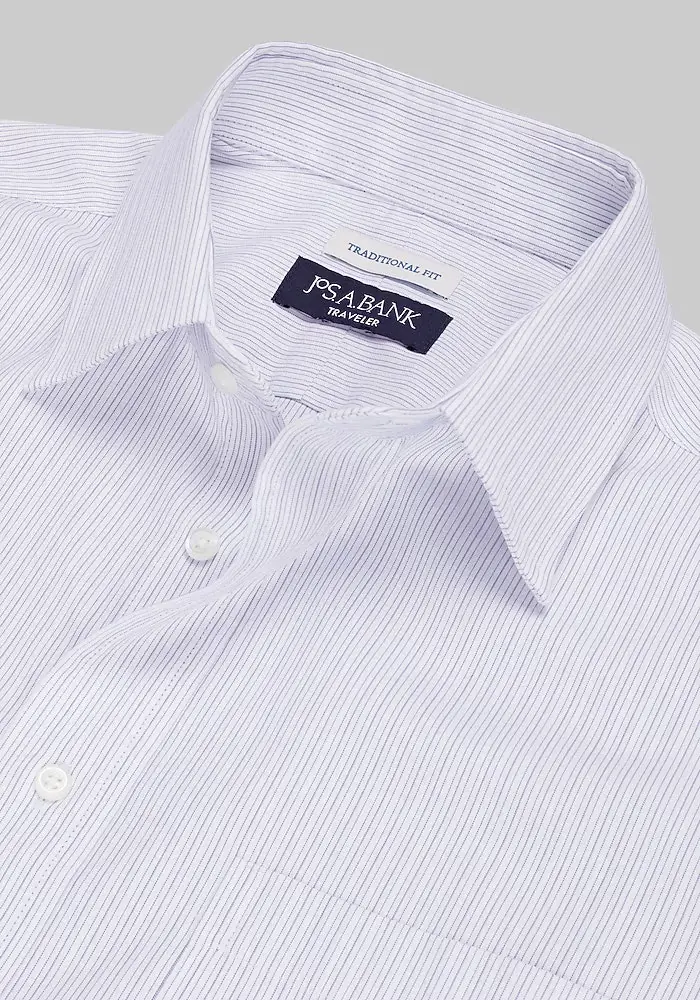 Jos A Bank Traveler Collection Traditional Fit Point Collar Stripe Dress Shirt