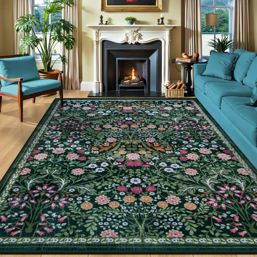 Floral Boho 8x10-Foot Washable Area Rug