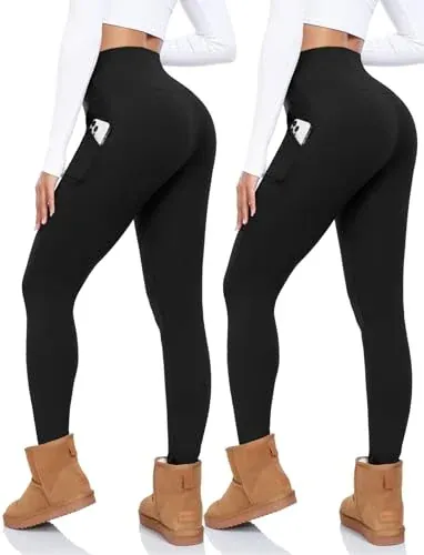 Fleece Lined Leggings Women with Pockets 2-Pack
