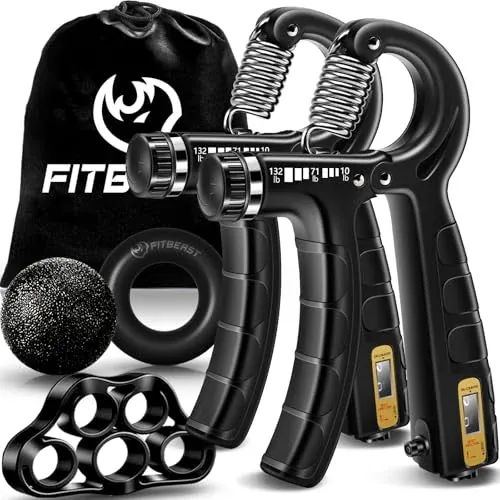 FitBeast 5-Piece Hand Grip Strength Workout Kit w/ 2 Hand Grippers