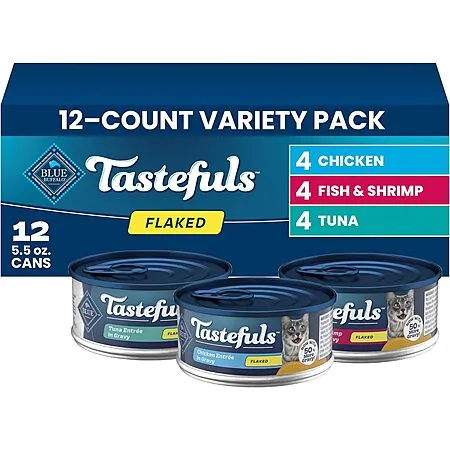 Select Accts: 12-Pk 5.5oz Blue Buffalo Tastefuls Flaked Wet Cat Food (Variety Pack)