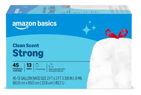 45-Ct Amazon Basics 13 Gallon Tall Kitchen Drawstring Trash Bags