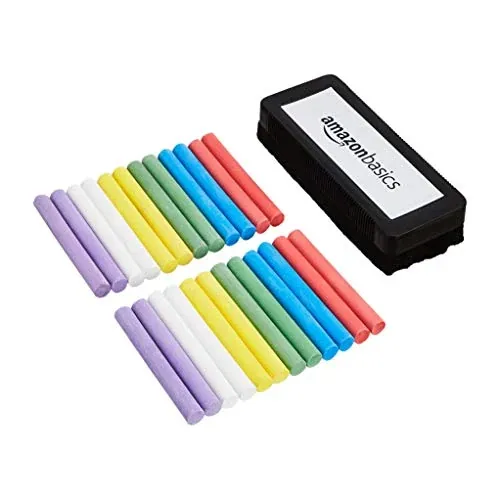 Amazon Basics Dustless Colored Chalk with Eraser, 24 Count