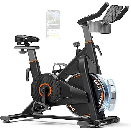 CURSOR FITNESS Magnetic Resistance Stationary Exercise Bike (Black/Orange)