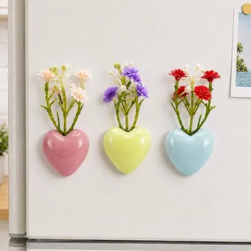 Goodeco 3-Pc Mini Ceramic Heart Fridge Magnet Vases