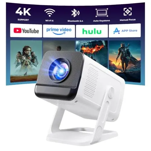 Mini Projector with WiFi and Bluetooth, 4K 1080P Support