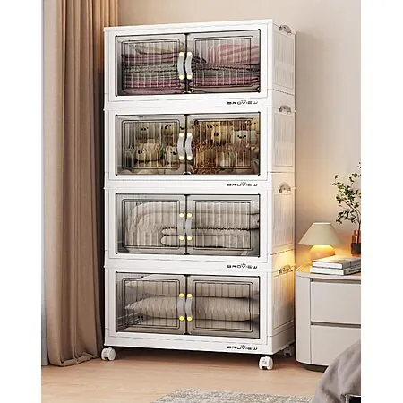 4-pk 60-qt BROVIEW V8 Stackable Storage Bins w/ Lid (white)