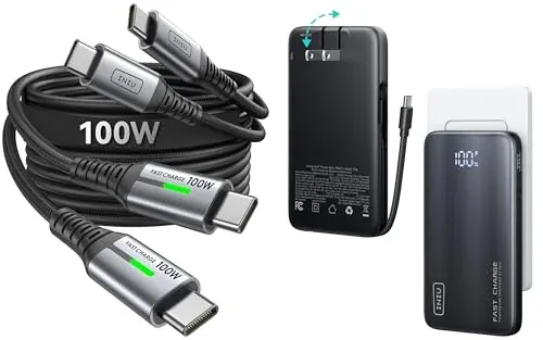 INIU 3-in-1 Portable Charger 10000mAh 45W Power Bank with 100W USB-C Cable