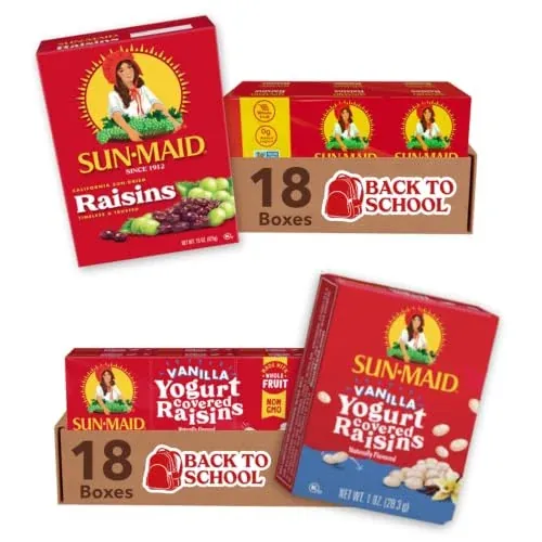 Sun-Maid California Sun-Dried Raisins & Vanilla Yogurt Coated Raisins 36-Pack
