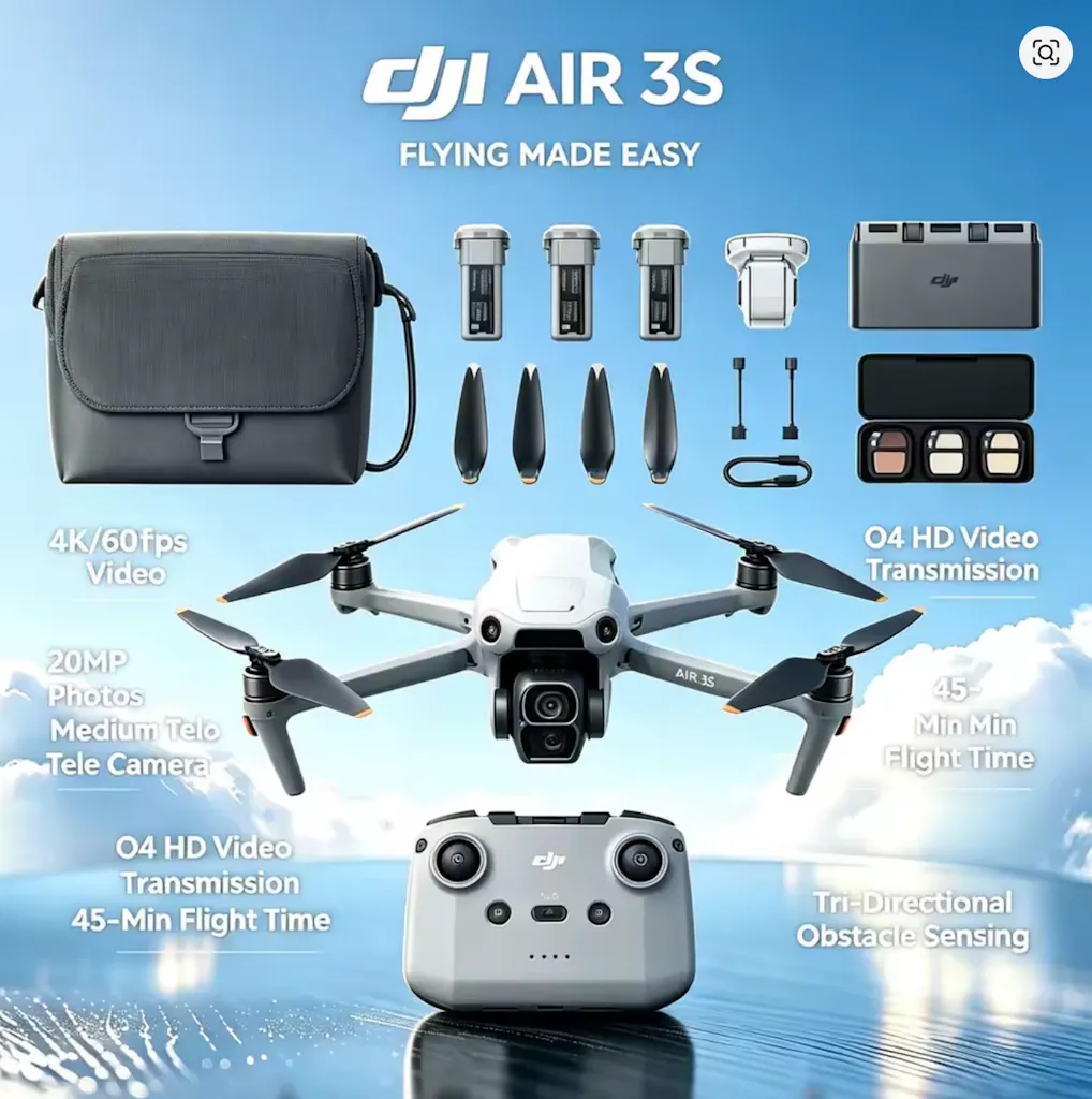 Open-Box DJI Air 3S Drone with RC-N3 Fly More Combo