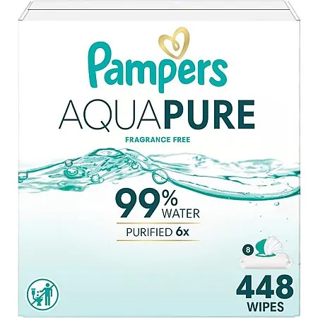 Select Accts: 8-Pk 56-Ct Pampers Aqua Pure Fragrance-Free Baby Wipes