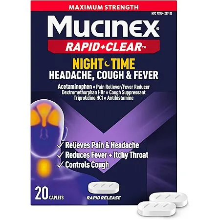 20-Ct Mucinex Rapid+Clear Nighttime Cold/Flu Medicine (Rapid Release Caplets)