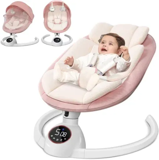 Babyeap Baby Swing for Infants with Bluetooth Control, 5-point Harness, 5 Sway Speed, 10 Lullabies (Pink)