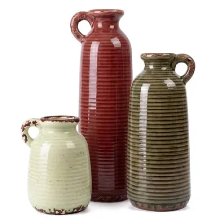 3-Piece Antique Crack Glazed Ceramic Vase Set