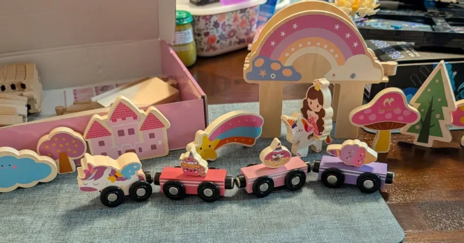 Pink Wooden Train Set