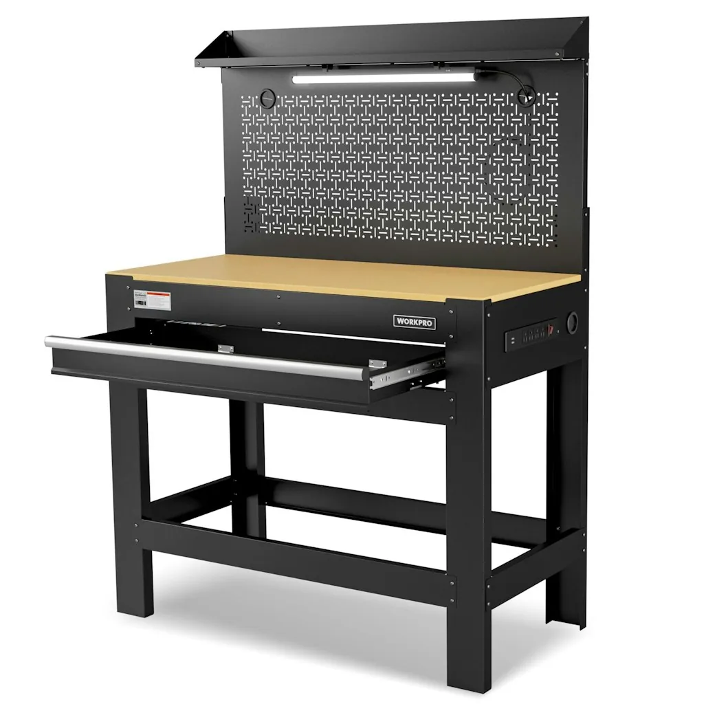 WorkPro 45" Workbench w/ Pegboard, Power Outlet & LED Light