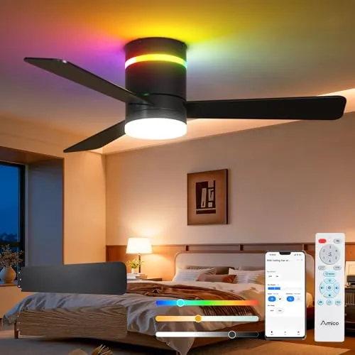 Amico 42" RGB LED Flush Mount Ceiling Fan w/ App & Remote Control