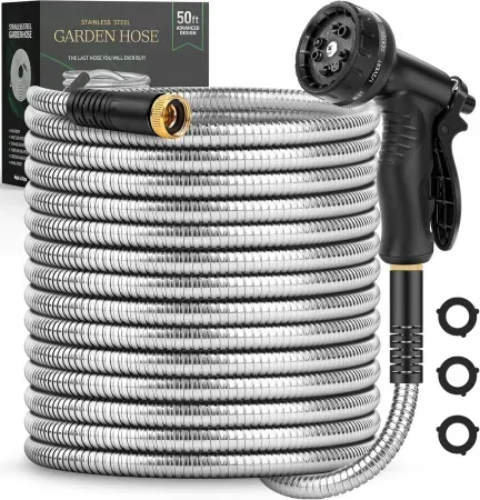 Itsonestep 50' Metal Stainless Steel Water Hose w/ 10 Function Nozzles