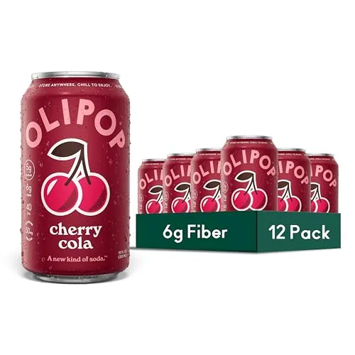 OLIPOP 6g Fiber Prebiotic Soda, Cherry Cola, 12 fl oz, 12 Pack