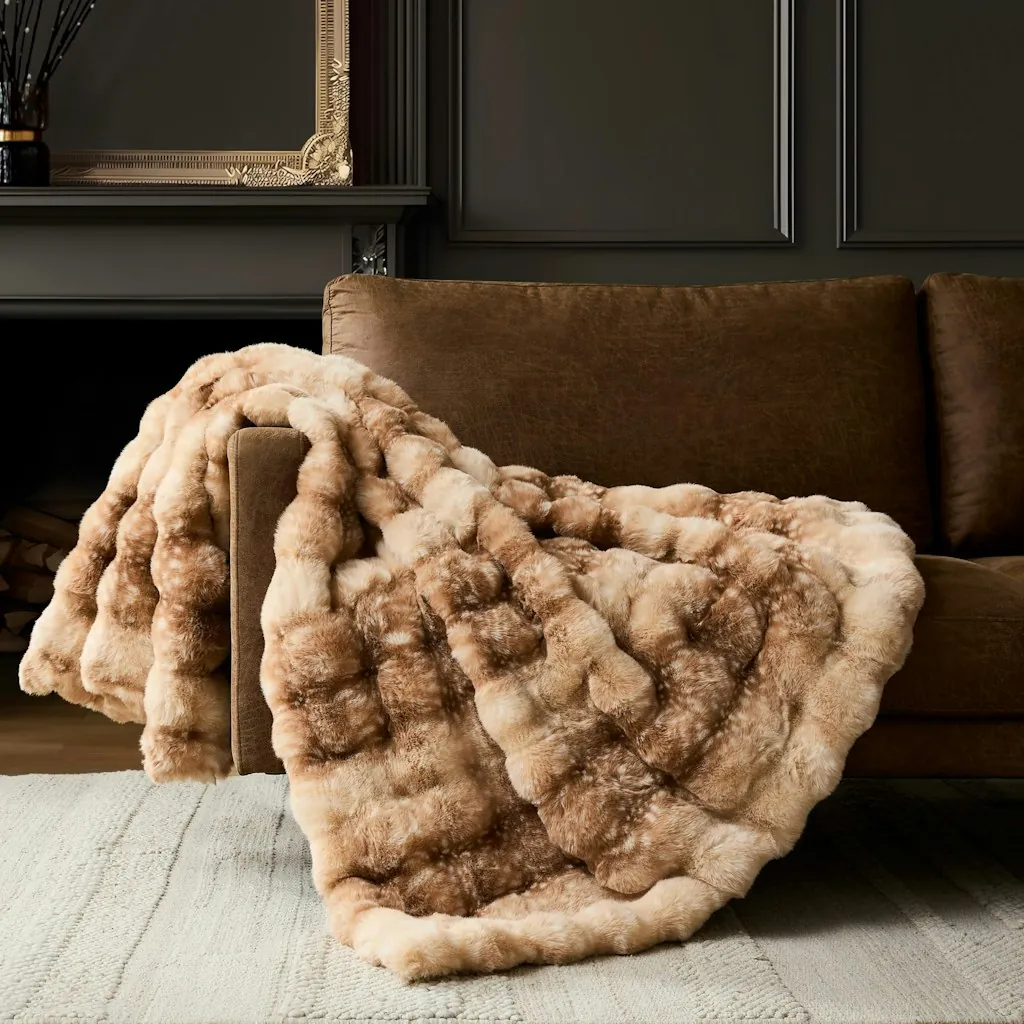 Deer Fawn Animal Print Faux Fur Bubble Throw Blanket
