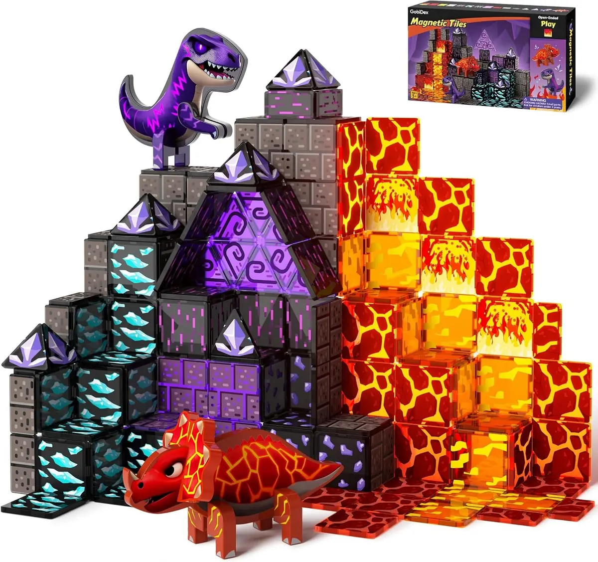 GobiDex Magnetic Tiles Lava and Cave Dinosaur Toys