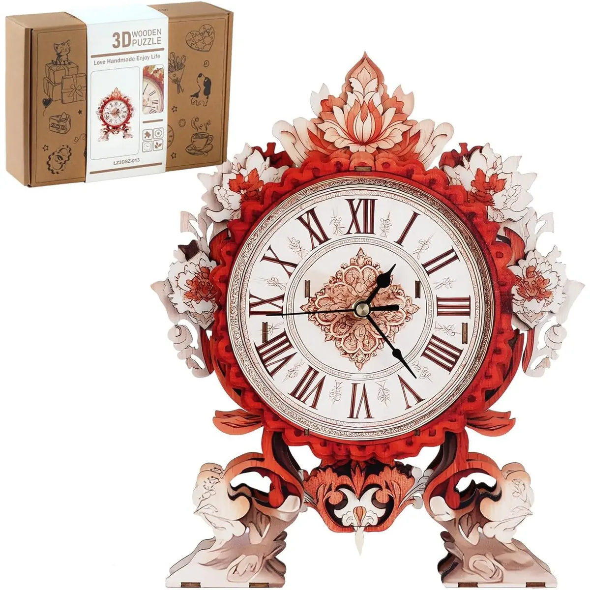 Wooden Flame Flower Clock Puzzle Model Kit