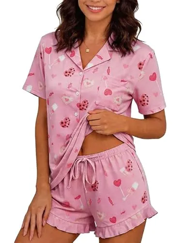 Marvmys Women's Short Sleeve Ruffle Pajama Sets