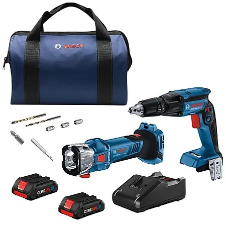 2-Tool Bosch 18V Drywall Screwgun & Cut-Out Tool Combo Kit w/ 2x 4Ah Batteries