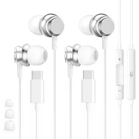 2-Pack Tiloqua USB-C Wired Earbuds w/ Clear Mic