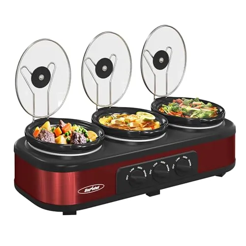 Sunvivi Triple Slow Cooker Buffet Servers and Warmer Red