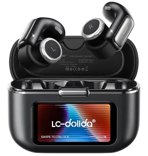 LC-dolida Open-Ear Clip-On Wireless Earbuds w/ Smart LED Display Charging Case