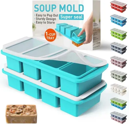 2-Pack 4-Compartment Socisen Steel Reinforced Silicone Freezer Trays