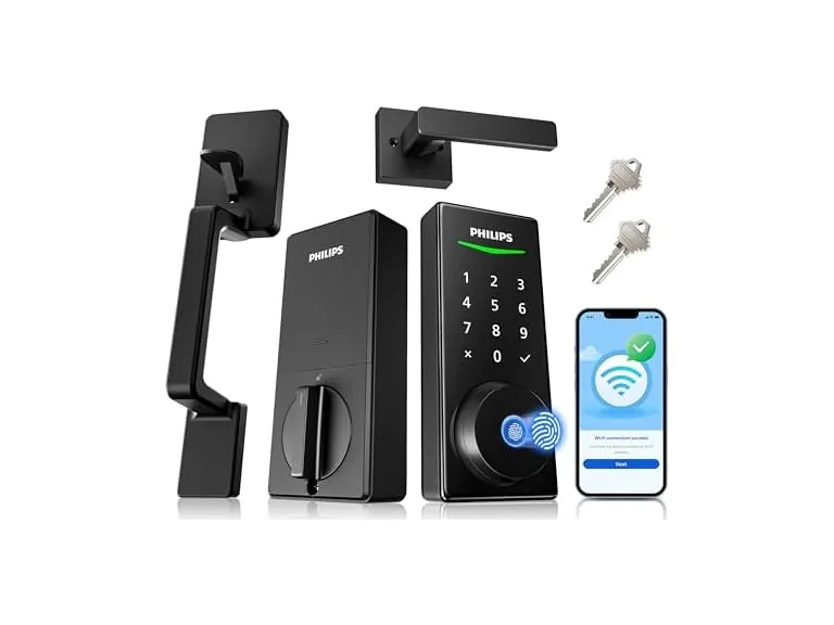Philips WiFi Smart Lock with Handle, Fingerprint & App Unlock, Auto-Lock, Keyless Entry, Matte Black