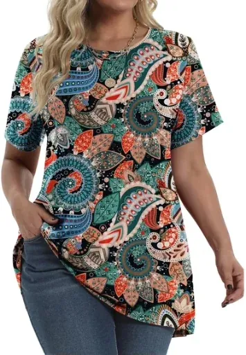 Fantaslook Women's Tunic Tops Short Sleeve Casual Dressy Blouses Sizes M-5XL