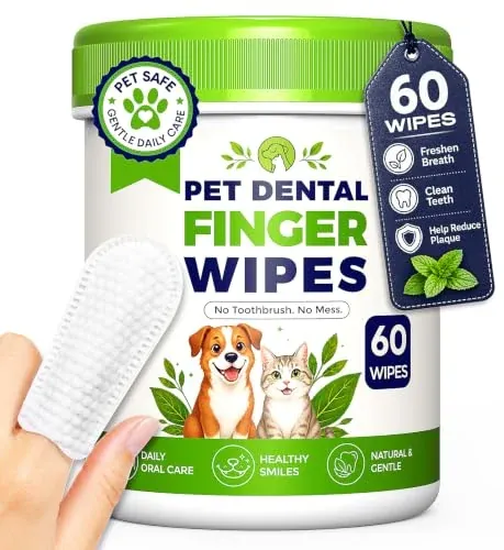 Finger Toothbrush Wipes for Dogs or Cats, 60 Count