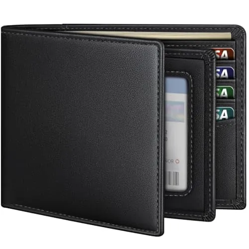 Full Grain Leather RFID Blocking Bifold Wallet with 13 Card Slots