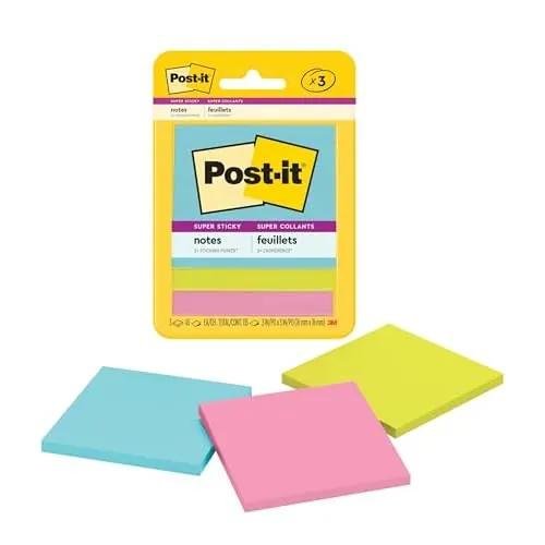 Post-it Super Sticky Notes, 3 Sticky Note Pads, 3 x 3 in
