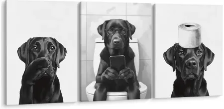 Set-of-3 LUKIPOM 11" x 14" Black Labrador Retriever Bathroom Wall Art