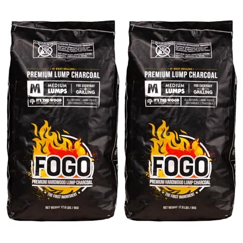 FOGO Premium Hardwood Lump Charcoal, 17.6 Pound Bag, 2-Pack