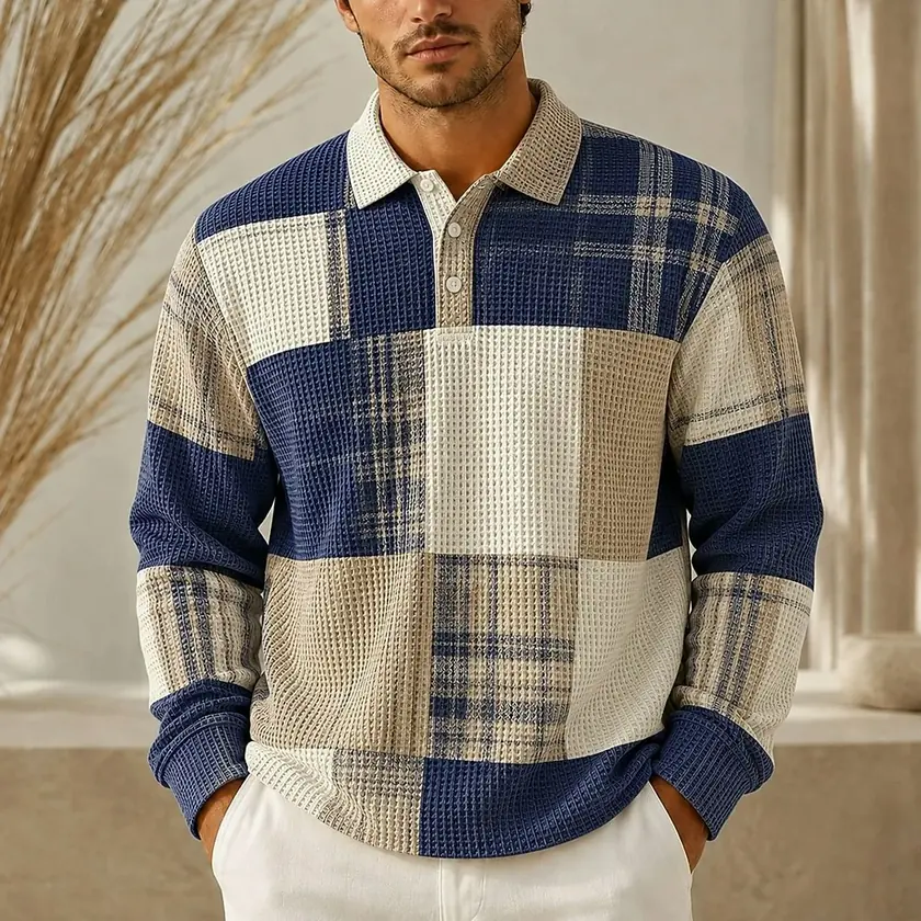 Men's Colorblock Geometric Waffle Polo Shirt for 2