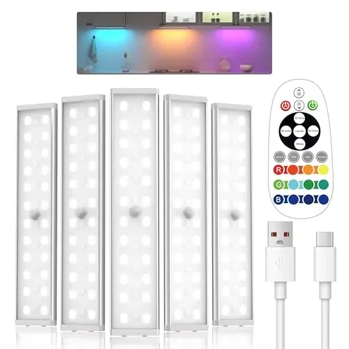 Under Cabinet Lighting 5-Pack 58LED RGB with Remote