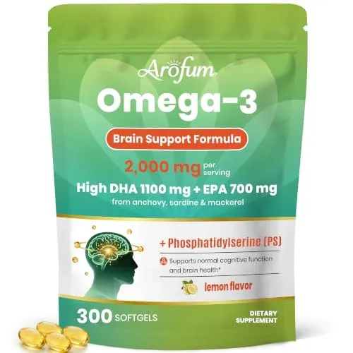 Arofum 2000mg Omega-3 Fish Oil Softgels with 1100mg DHA