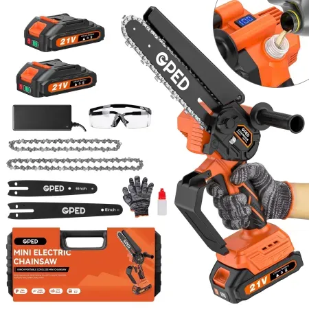 GPED 8" & 6" Brushless Electric Mini Cordless Chainsaw w/ 2 Batteries