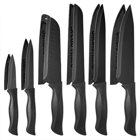 6-Pc NULAS Kitchen Knife Set w/ Covers (Black)
