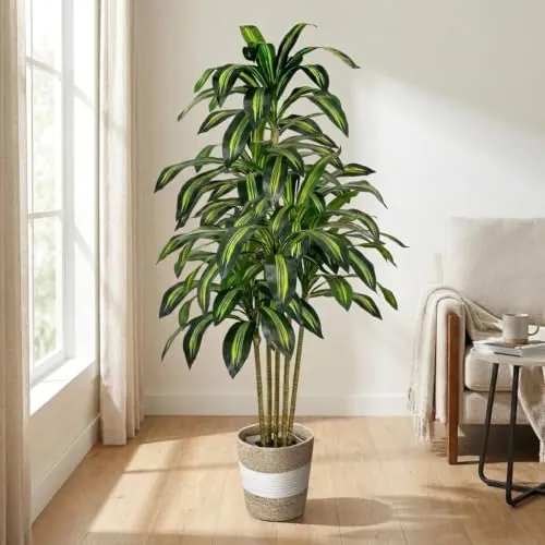 Artificial Dracaena 5FT Tall Fake Plant with Planter & Basket