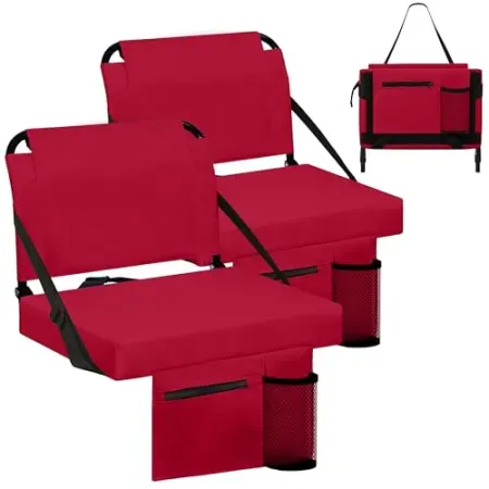 2-Pack Besunbar Stadium Seat w/ Back Support, Cup Holder, Zipper Pocket